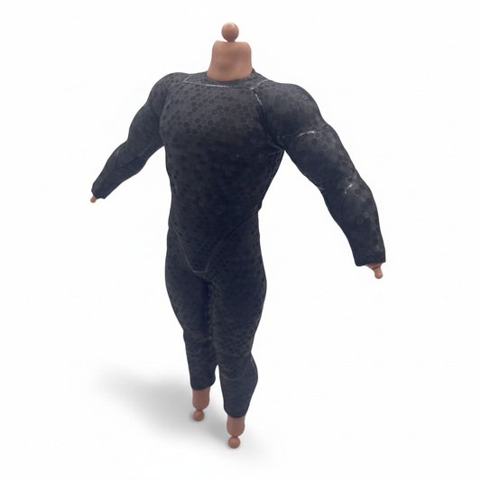 1:12 Scale Tactical One-Piece Suit | Black Hex Pattern with Black Textured Vinyl | Fits Vtoys and GW