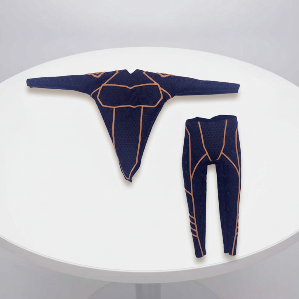 1:12 Scale Tactical Suit | Black Hex Pattern with Yellow/Gold Raised Vinyl | Fits Vtoys and GW