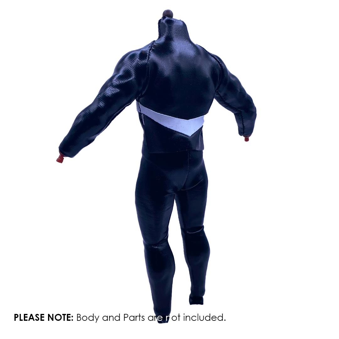 1:12 Scale Modern Spawn Inspired One Piece Suit | Black Faux Leather & Silicone Vinyl | Tailored to Fit VToys