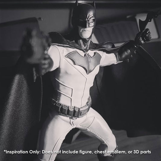 1:12 Scale Batman Rebirth Inspired Suit | Grey Suit with Grey Raised Vinyl | Tailored to Fit VToys