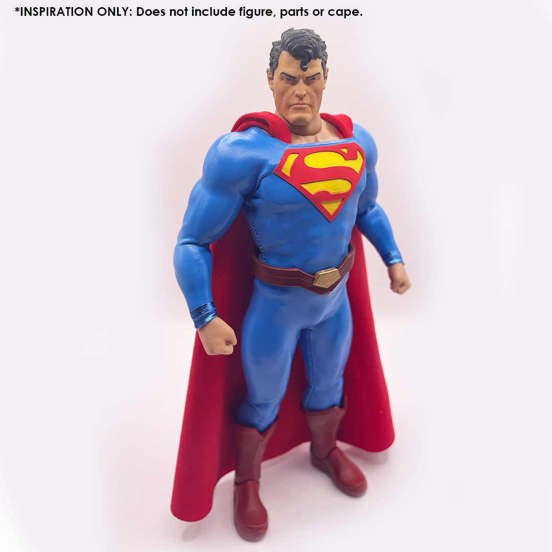 Products 1:12 Scale Superman Inspired Suit | Light Blue Suit with Bright Yellow & Red Raised Vinyl & Blue Shine Wrist | Tailored to Fit VToys & GW