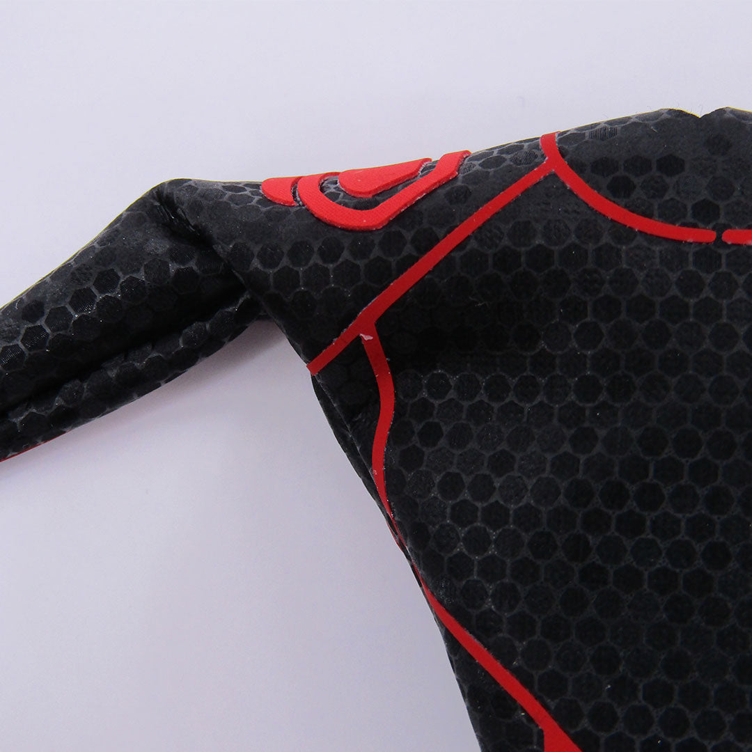 1:12 Scale Tactical Suit | Black Hex Pattern with Red Raised Vinyl | Fits Vtoys and GW